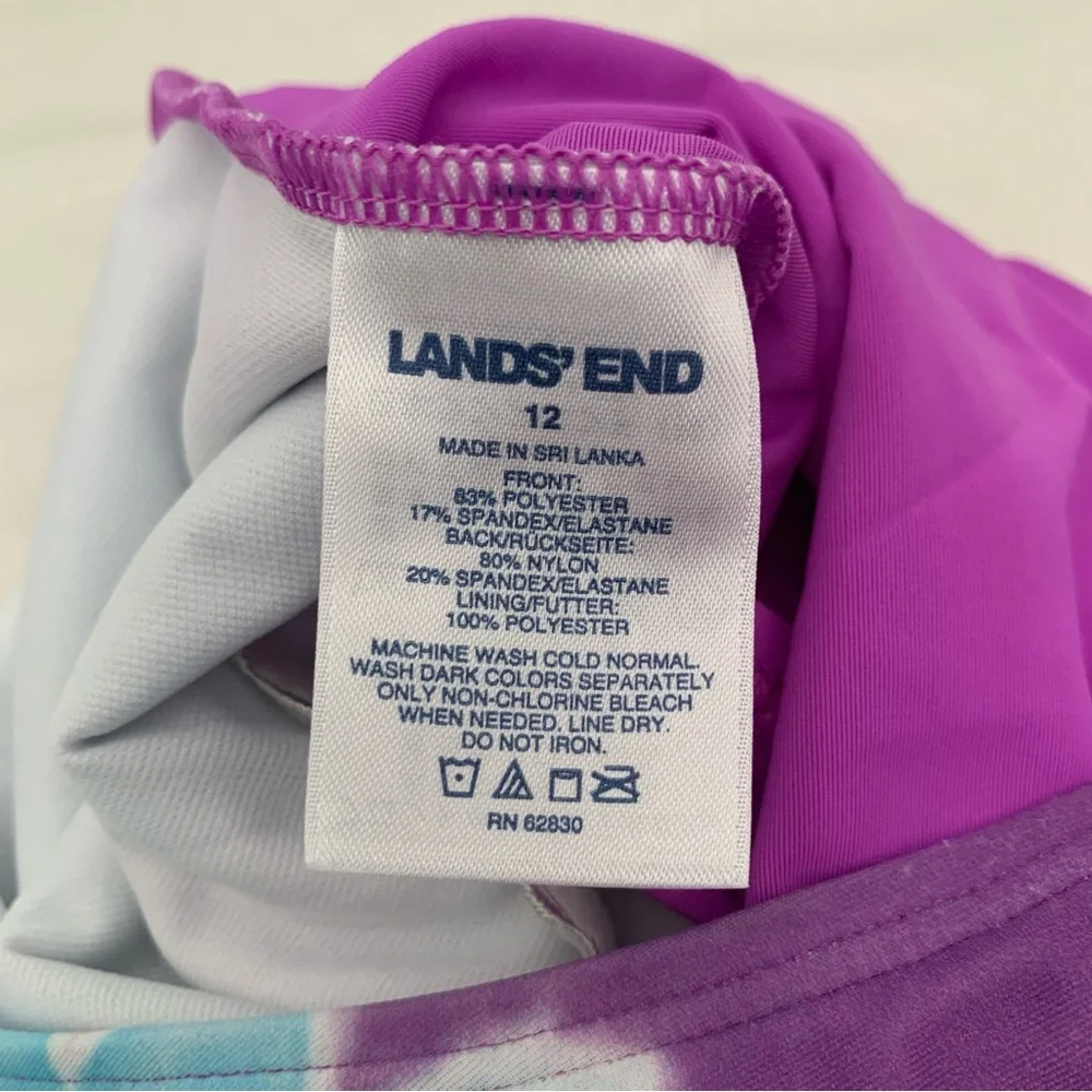 Lands End Girls‎ Size 12 Tie Dye Spiral One Piece Swimsuit Purple Racerback